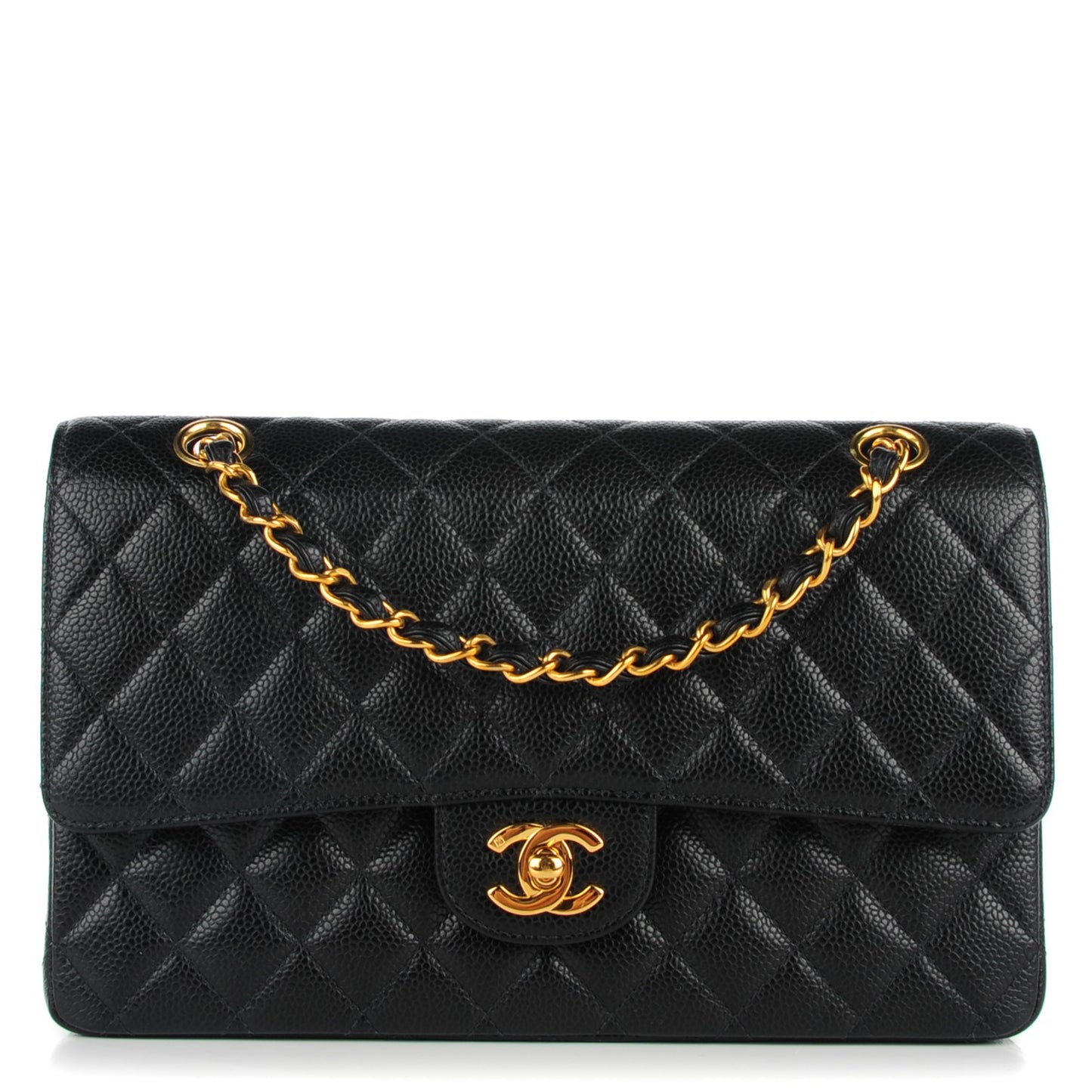 Caviar Quilted Medium Double Flap Black