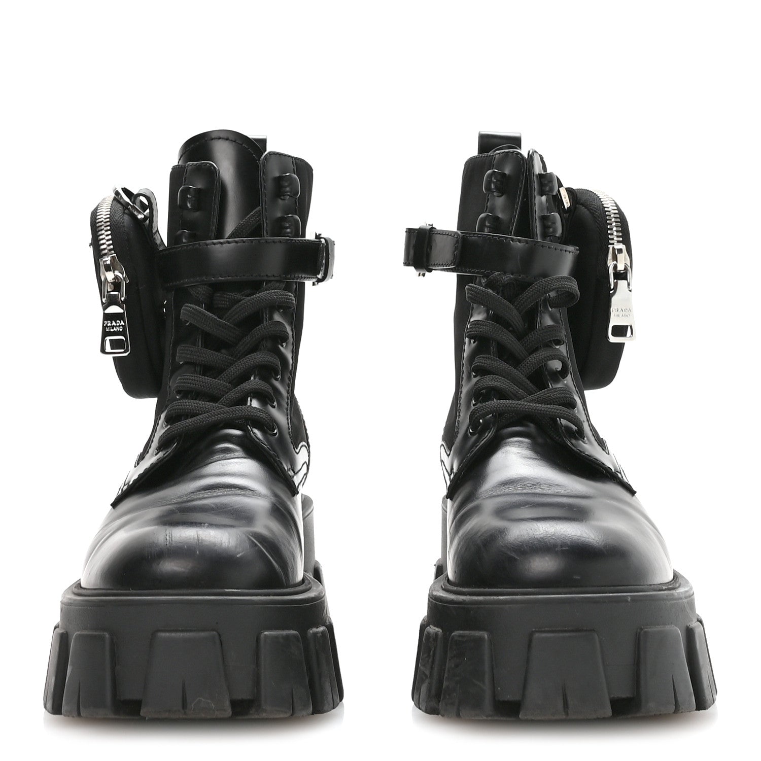 Prada Spazzolato Rois Nylon Metal Triangle Logo Monolith Pouch Pocket 55mm Boots 37 Black 6 of 16