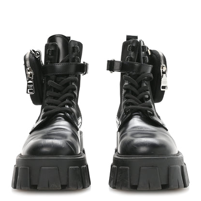 Prada Spazzolato Rois Nylon Metal Triangle Logo Monolith Pouch Pocket 55mm Boots 37 Black 6 of 16