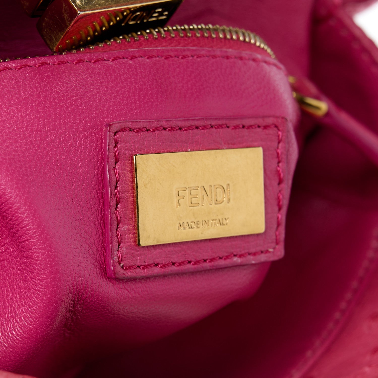Fendi Ostrich Shiny Nappa Mini Peekaboo Iconic Satchel Fuchsia