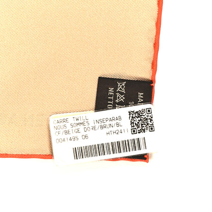 Hermes Silk Nous Sommes Inseparables Scarf 90 Beige Dore Brun 4 of 5