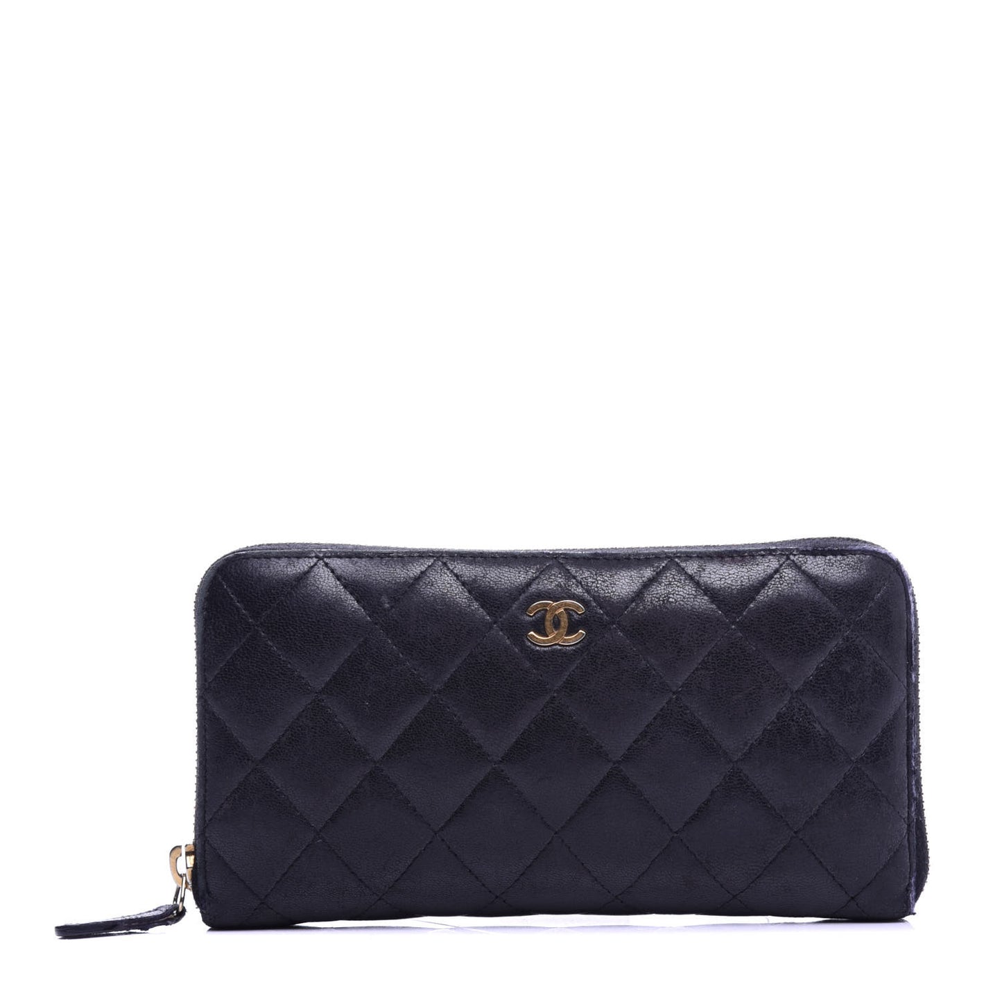 Lambskin Quilted Large Gusset Zip Around Wallet Black