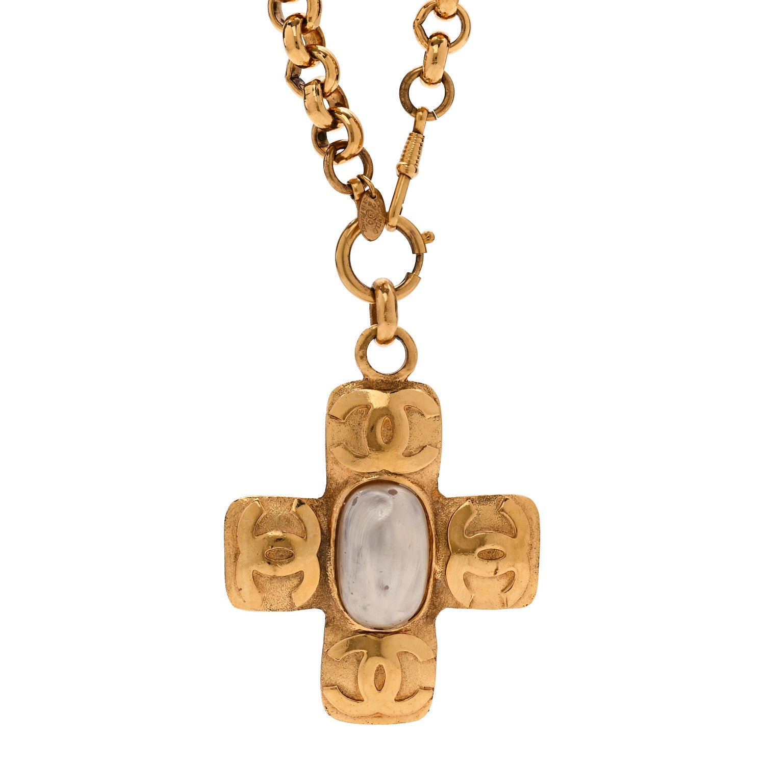 Chanel Pearl CC Cross Pendant Necklace Gold 4 of 6