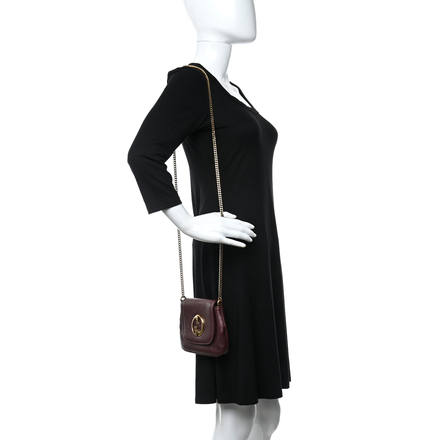Metallic Pebbled Calfskin Small 1973 Chain Shoulder Bag Classic Burgundy