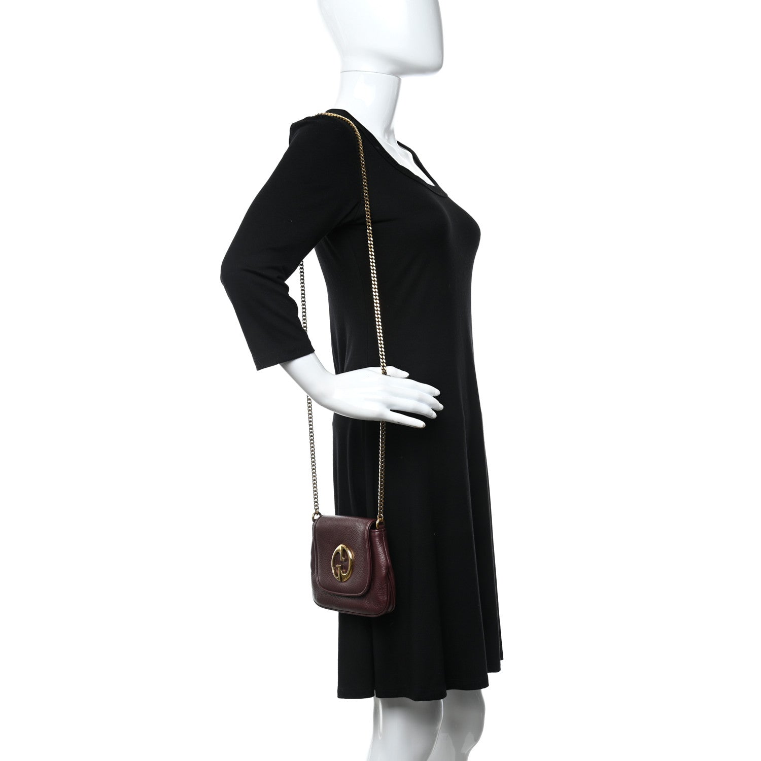 Gucci Metallic Pebbled Calfskin Small 1973 Chain Shoulder Bag Classic Burgundy 2 of 10
