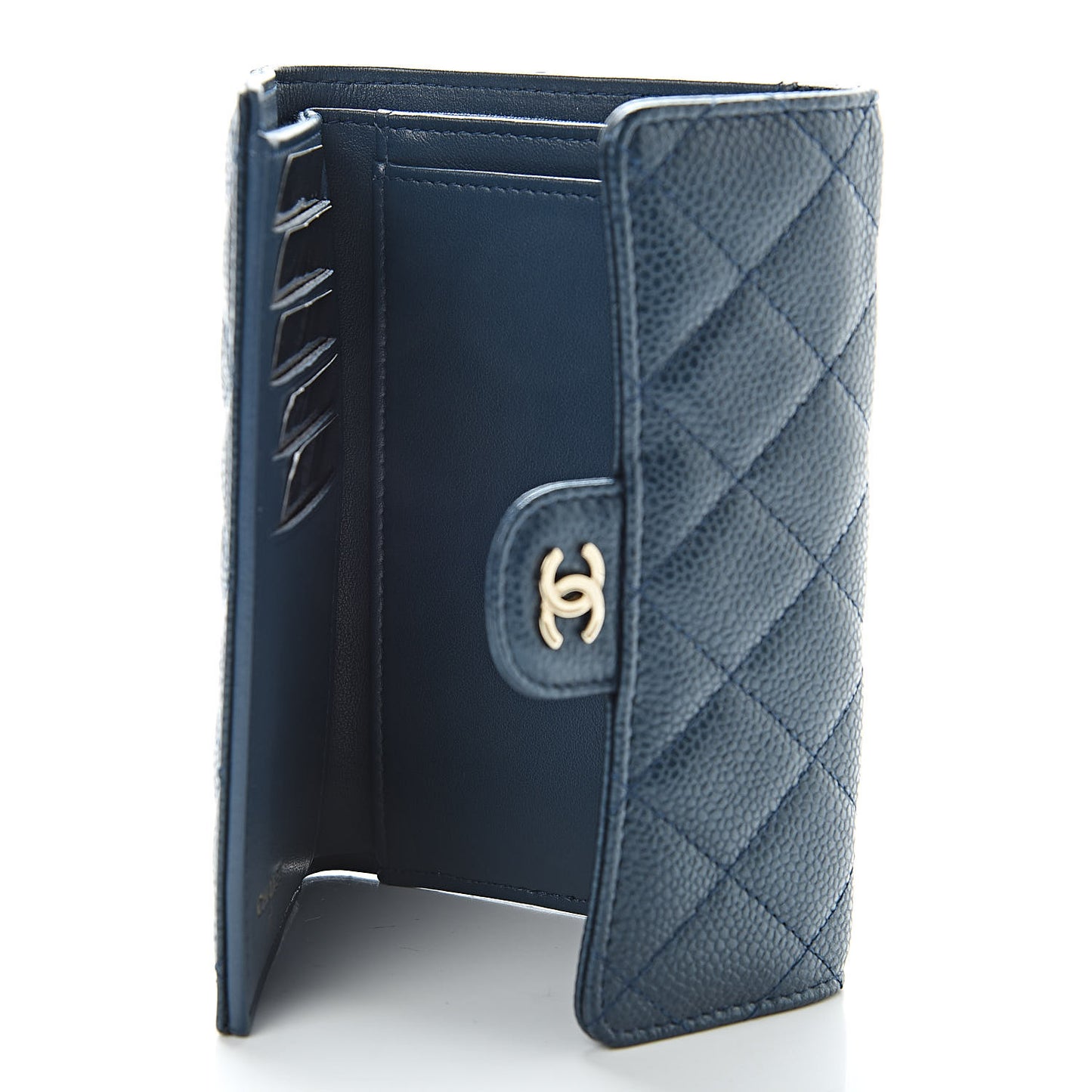 Metallic Caviar Quilted Medium Flap Wallet Dark Blue