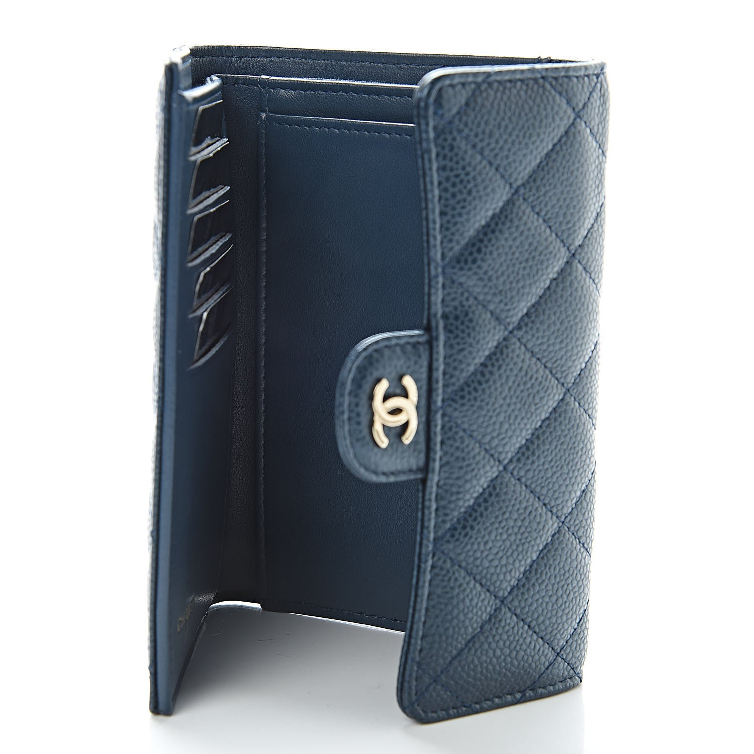 Chanel Metallic Caviar Quilted Medium Flap Wallet Dark Blue 5 of 8