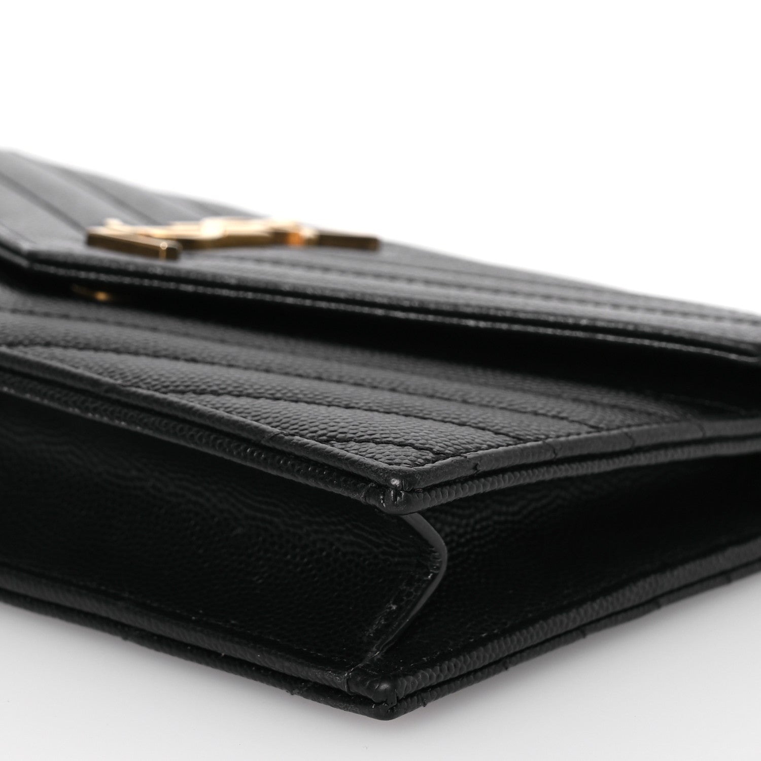 Saint Laurent Grain De Poudre Matelasse Chevron Monogram Envelope Chain Wallet Black 10 of 14