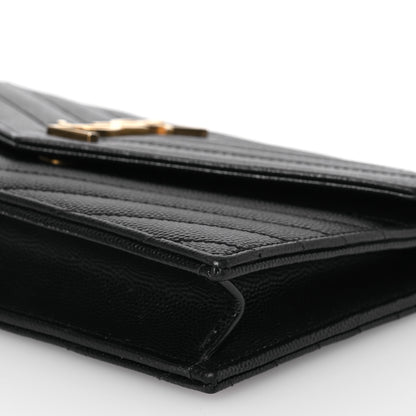 Saint Laurent Grain De Poudre Matelasse Chevron Monogram Envelope Chain Wallet Black 10 of 14