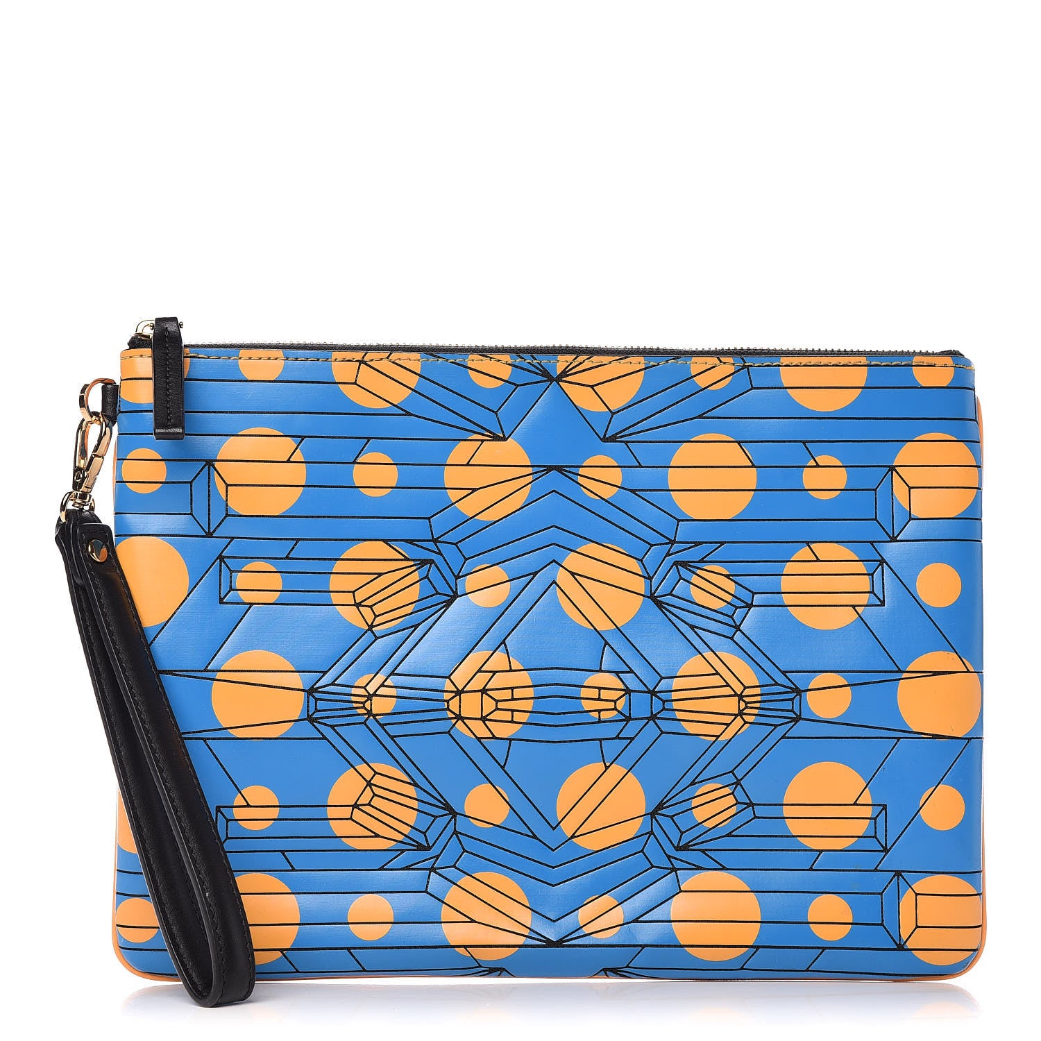 MCM Embossed PU Cosmos Zip Pouch Tile Blue Yellow 1 of 10