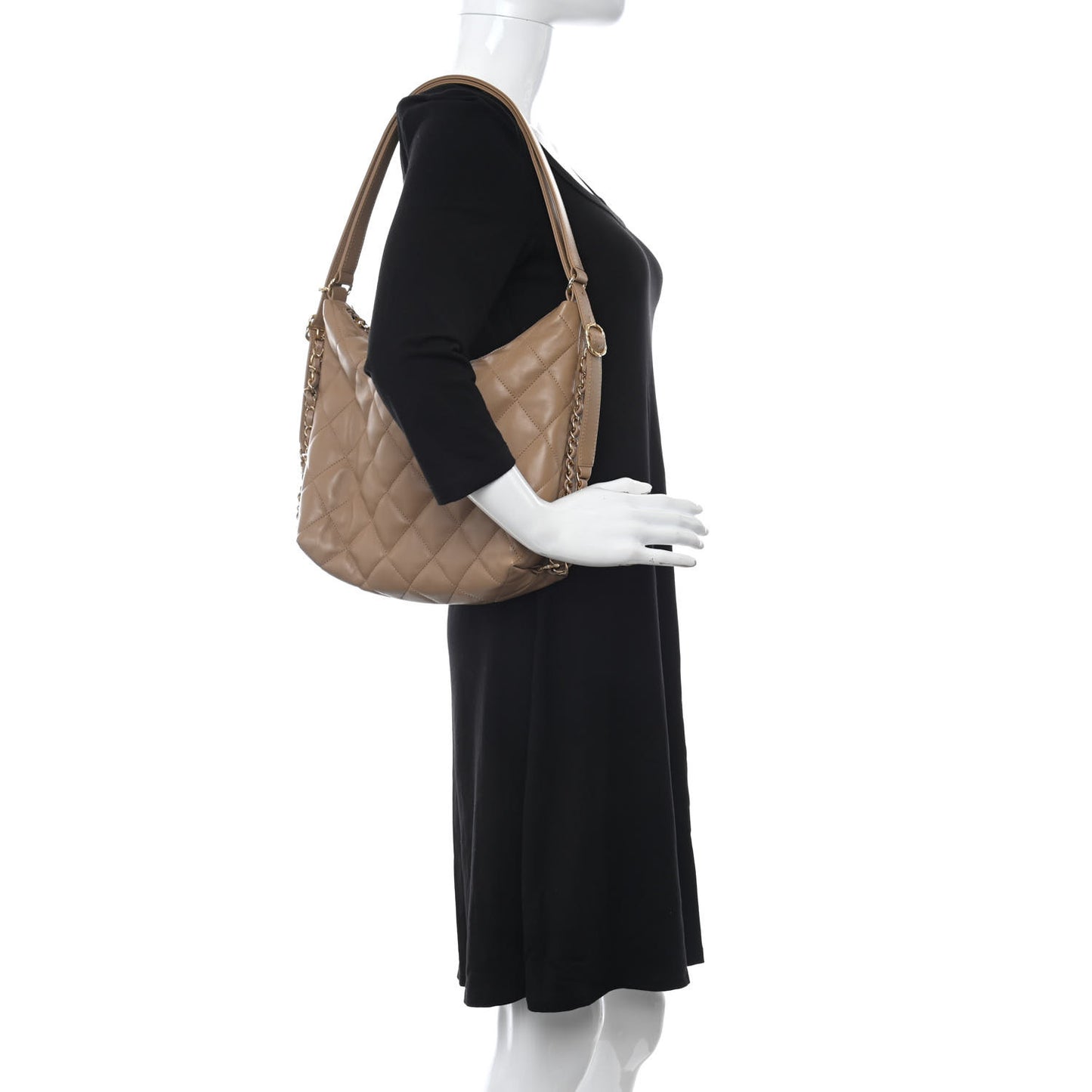 Lambskin Quilted Maxi Hobo Beige