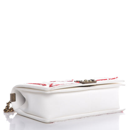 Chanel Sequin Canvas New Medium Cuba Boy Flap White Blue Red 4 of 7