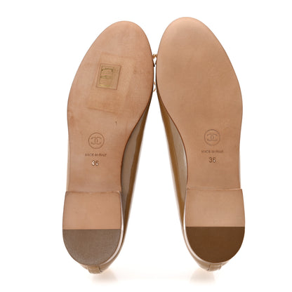 Chanel Patent Calfskin CC Cap Toe Ballerina Flats 36 Gold 6 of 11