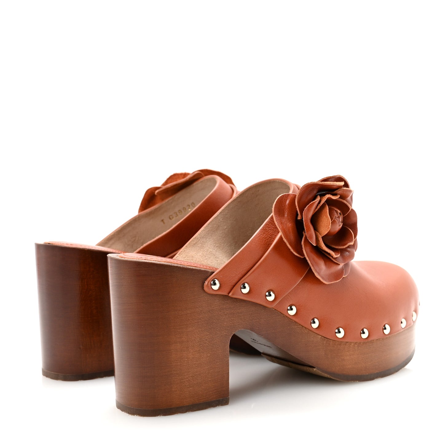 Calfskin Camellia Clogs 38 Brown