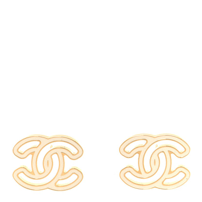 Chanel Enamel Cutout CC Earrings Gold White 1 of 5