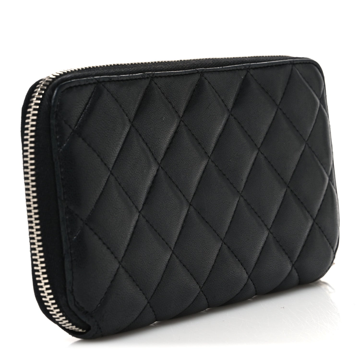 Chanel Lambskin Quilted Large Gusset Zip Around Wallet Black 3 of 10