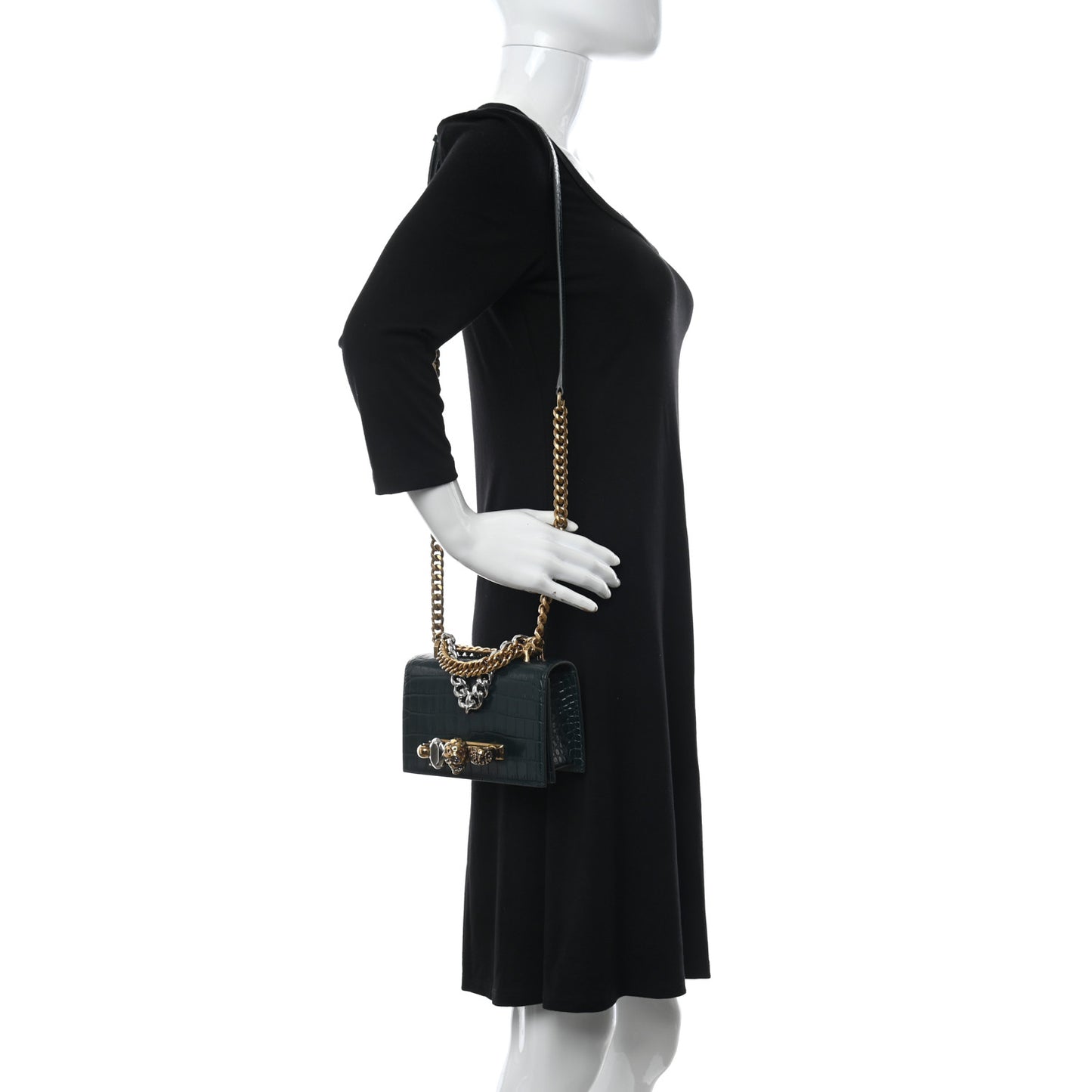 Shiny Crocodile Embossed Jeweled Satchel Emerald