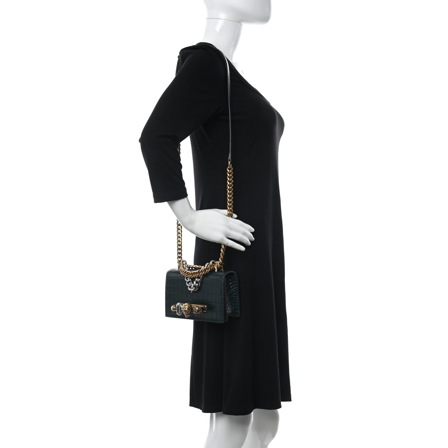 Alexander McQueen Shiny Crocodile Embossed Jeweled Satchel Emerald 2 of 11