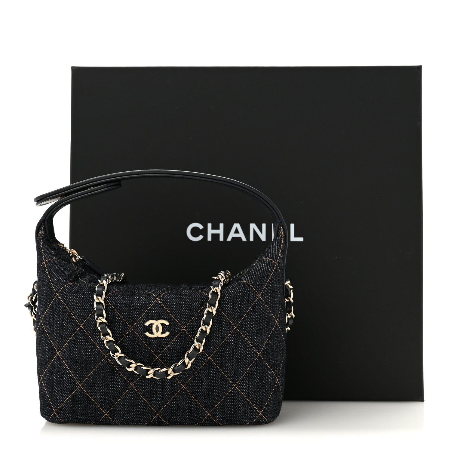 Chanel Denim Quilted Hobo Clutch With Chain Dark Blue Orange 10 of 10