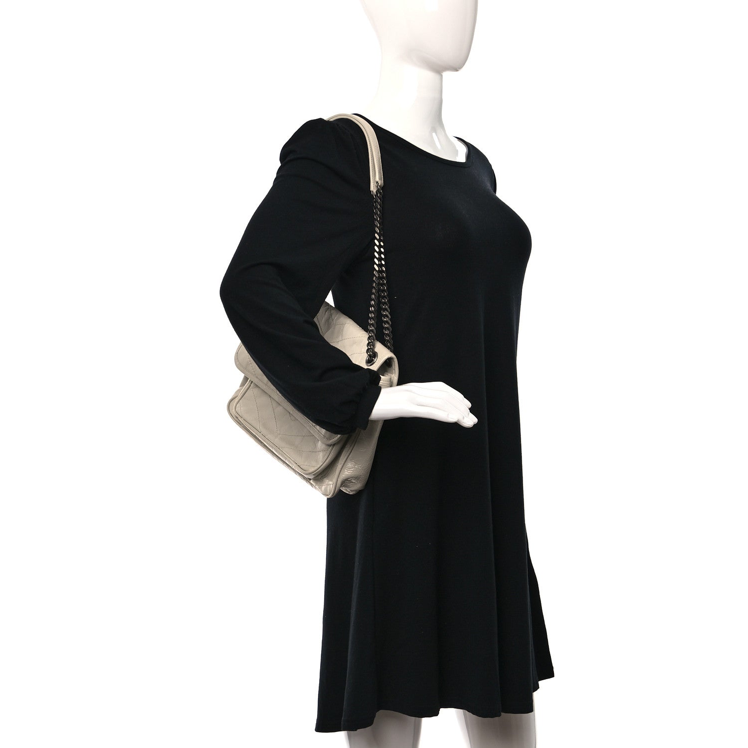 Saint Laurent Crinkled Calfskin Matelasse Monogram Medium Niki Chain Satchel Blanc Vintage 2 of 11