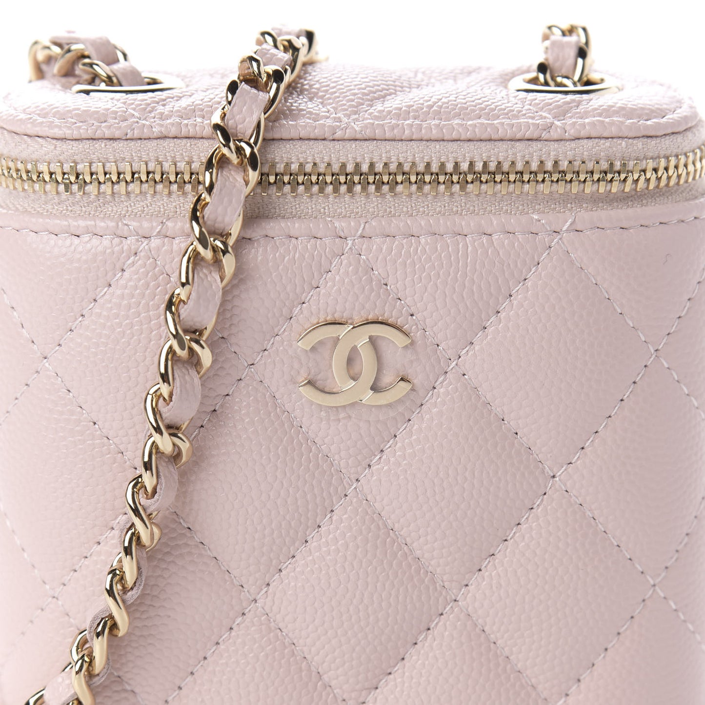 Caviar Quilted Small Vertical Coco Beauty Vanity Case With Chain Light Pink
