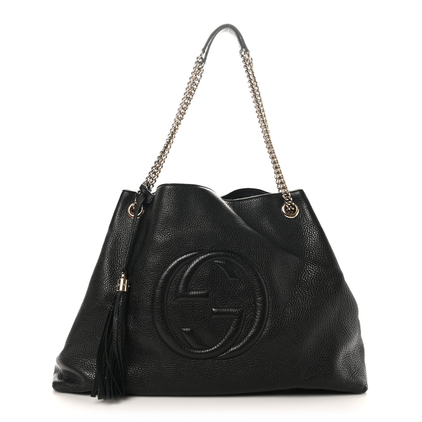 Pebbled Calfskin Medium Soho Chain Shoulder Bag Black