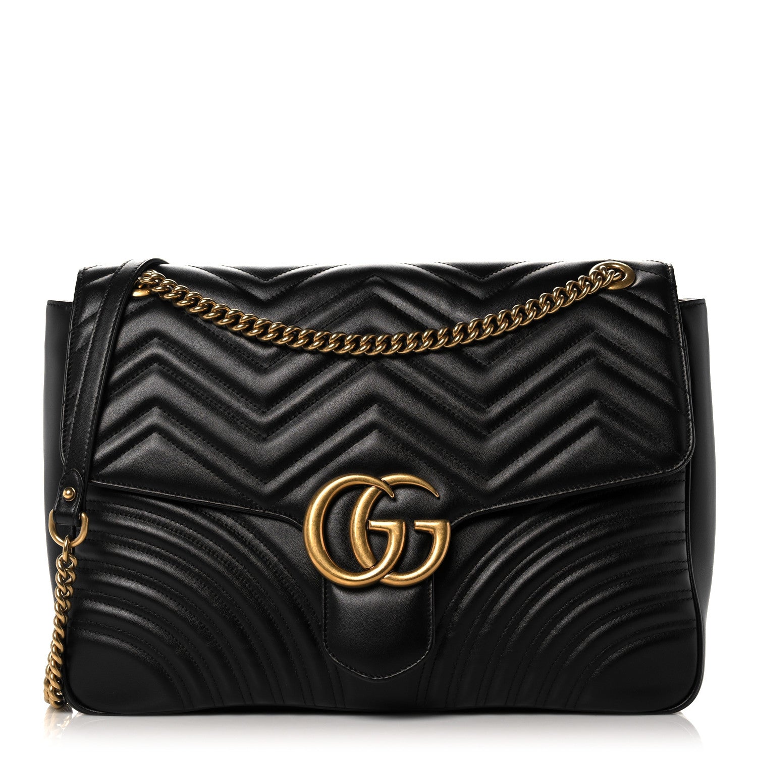 Gucci Calfskin Matelasse Large GG Marmont Shoulder Bag Black 1 of 13