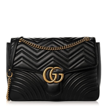 Gucci Calfskin Matelasse Large GG Marmont Shoulder Bag Black 1 of 13