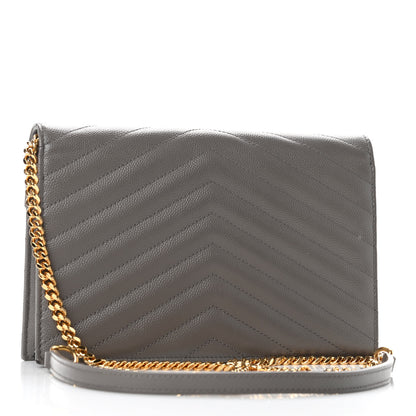 Saint Laurent Grain De Poudre Matelasse Chevron Monogram Envelope Chain Wallet Coal 2 of 4