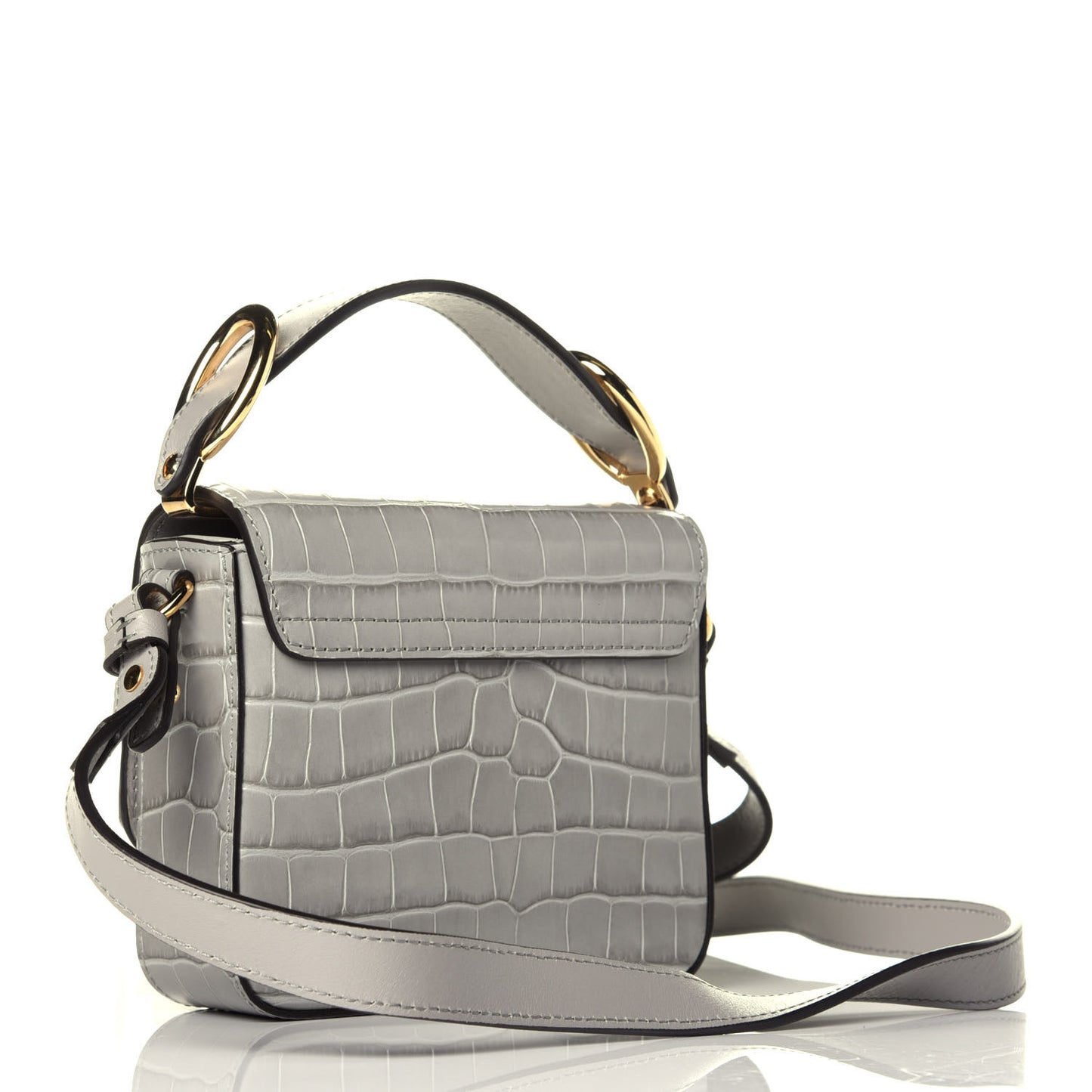 Calfskin Crocodile Embossed Mini C Bag Stormy Grey