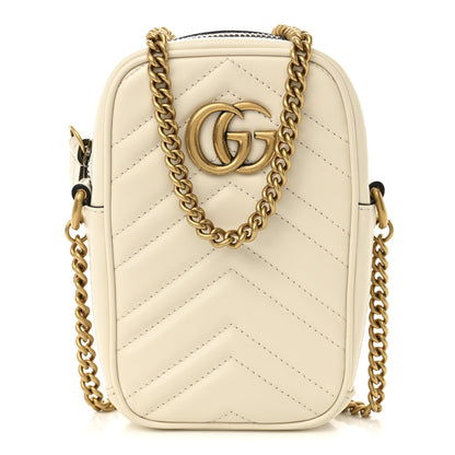 Gucci Calfskin Matelasse Mini GG Marmont Crossbody Bag White 1 of 10