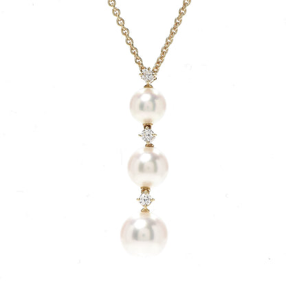 Mikimoto 18K Yellow Gold Diamond Akoya Pearl 5-7.5mm Three Pearl Drop Pendant Necklace 4 of 6
