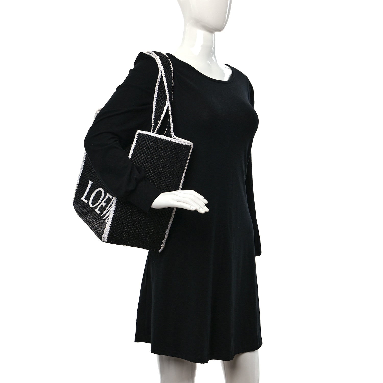 Loewe Raffia Large Paula's Ibiza Logo Tote Black White 3 of 8