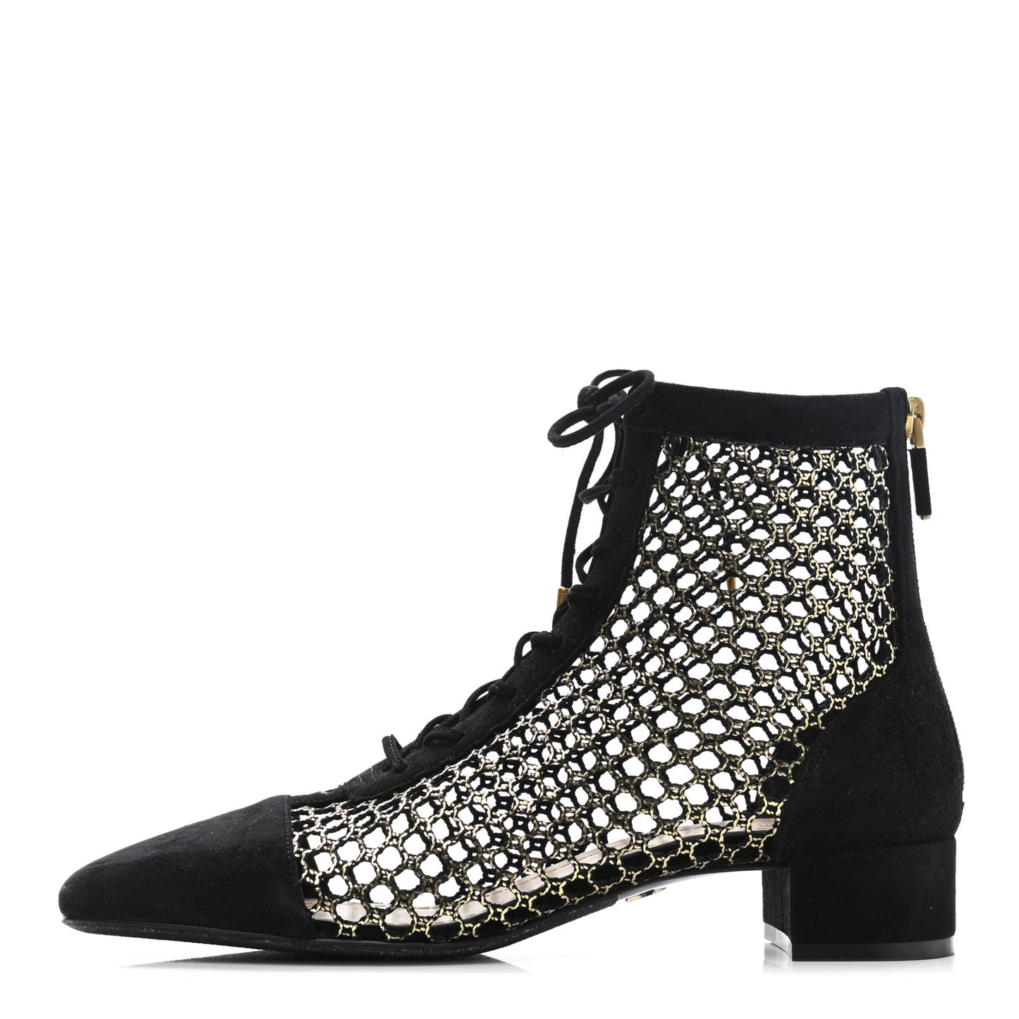Suede Laminated Resille Naughtily-D 30mm Ankle Boots 38.5 Black Gold
