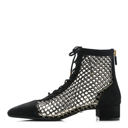 Christian Dior Suede Laminated Resille Naughtily-D 30mm Ankle Boots 38.5 Black Gold 1 of 10