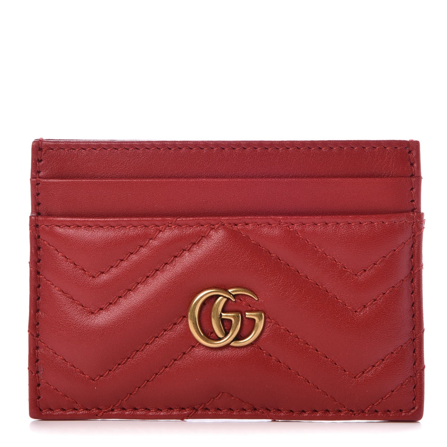 Calfskin Matelasse GG Marmont Card Holder Hibiscus Red