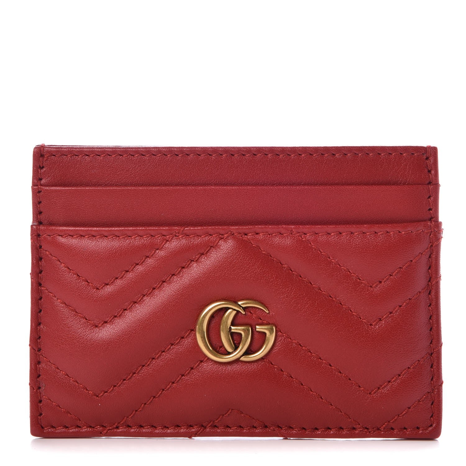Gucci Calfskin Matelasse GG Marmont Card Holder Hibiscus Red 1 of 7