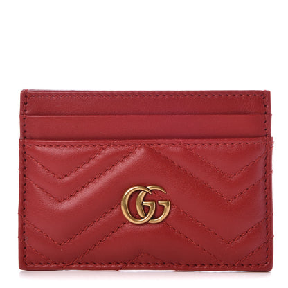 Gucci Calfskin Matelasse GG Marmont Card Holder Hibiscus Red 1 of 7