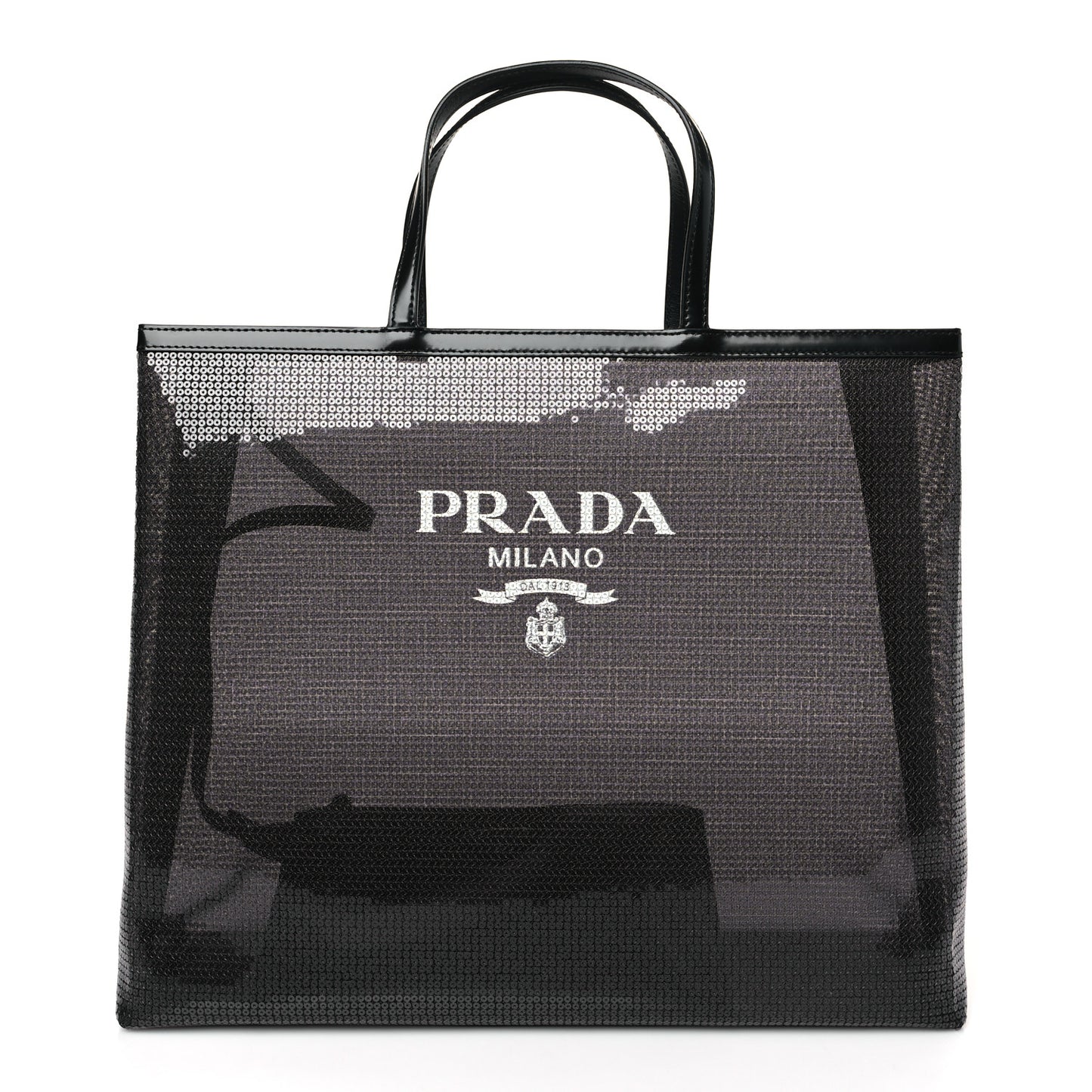 Mesh Sequin Spazzolato Logo Tote Black