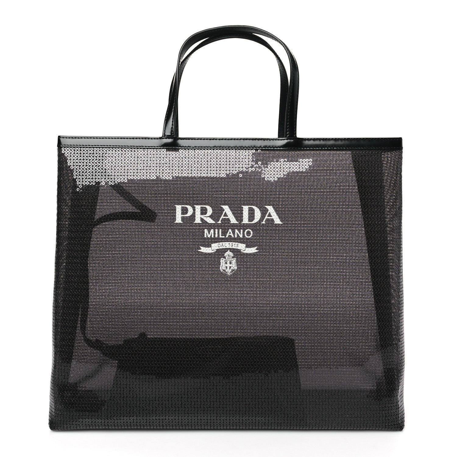 Prada Mesh Sequin Spazzolato Logo Tote Black 3 of 10