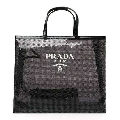 Prada Mesh Sequin Spazzolato Logo Tote Black 3 of 10