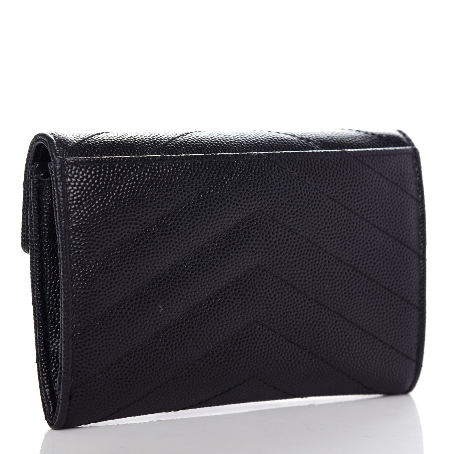 Saint Laurent Grain De Poudre Matelasse Chevron Small Monogram Envelope Wallet Black 3 of 7