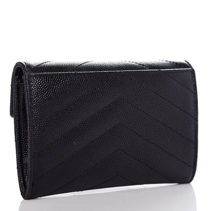 Saint Laurent Grain De Poudre Matelasse Chevron Small Monogram Envelope Wallet Black 3 of 7