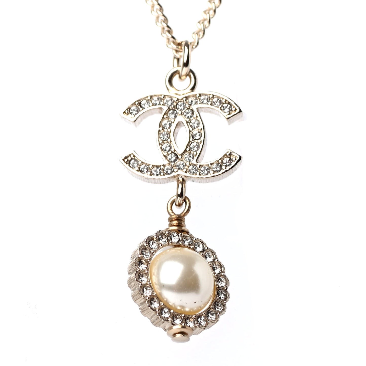 Crystal Pearl CC Lace Camellia Necklace Gold