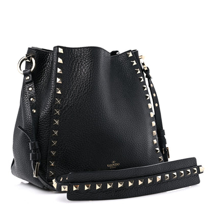 Valentino Garavani Grained Calfskin Small Rockstud Bucket Bag Black 3 of 11