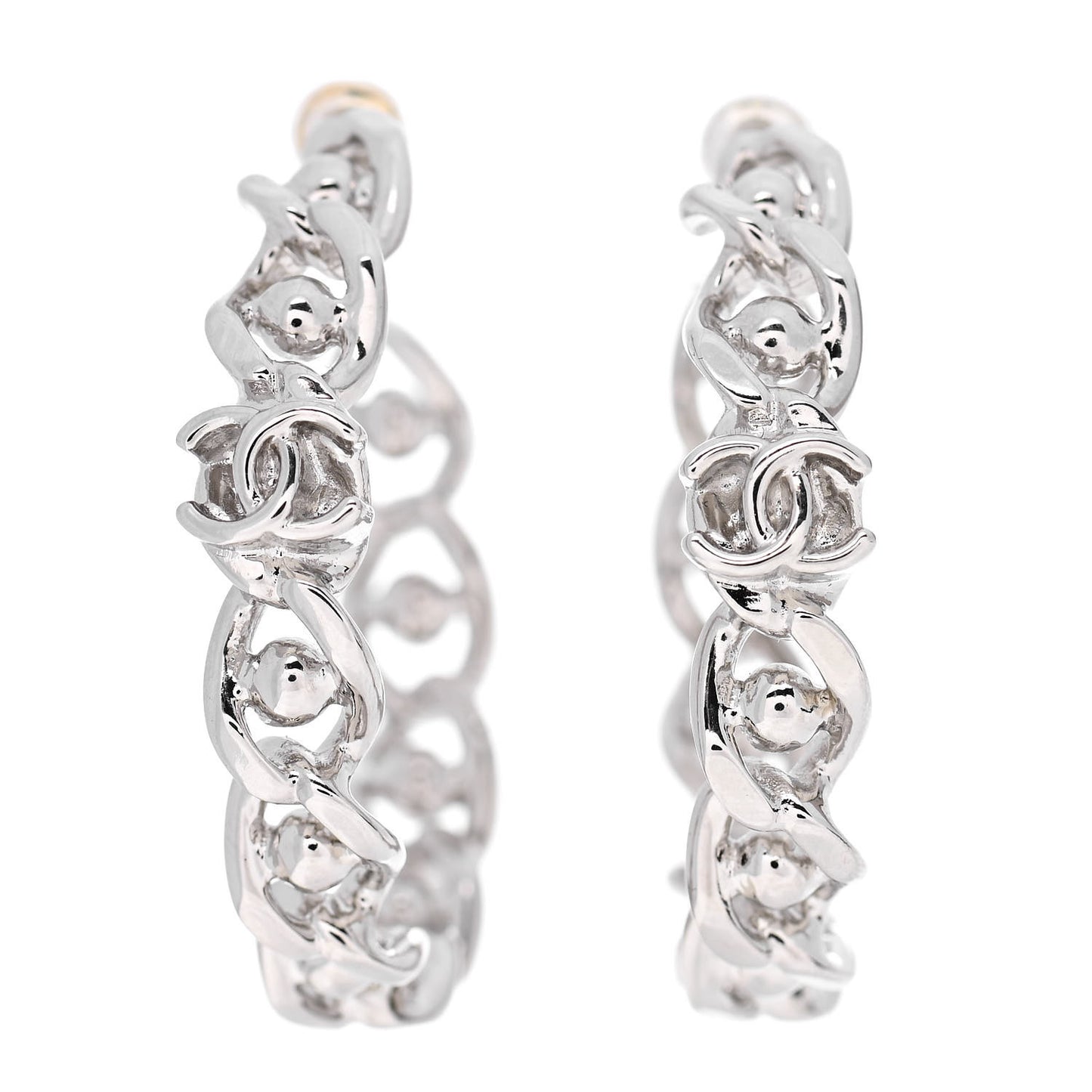 Metal CC Hoop Earrings Silver