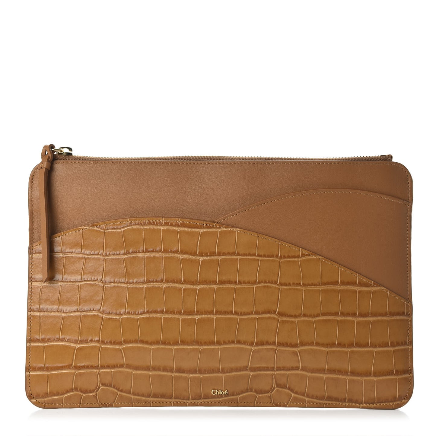 Crocodile Embossed Calfskin Walden iPad Clutch Bag Autumal Brown