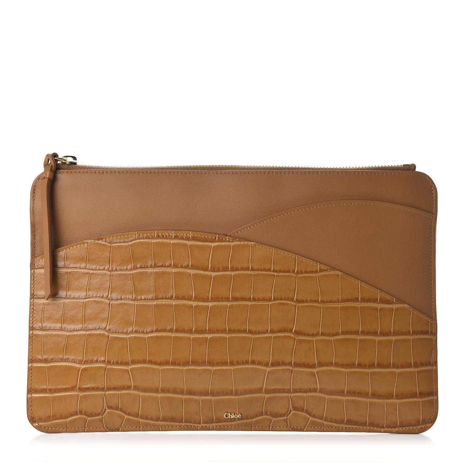 Chloe Crocodile Embossed Calfskin Walden iPad Clutch Bag Autumal Brown 1 of 9