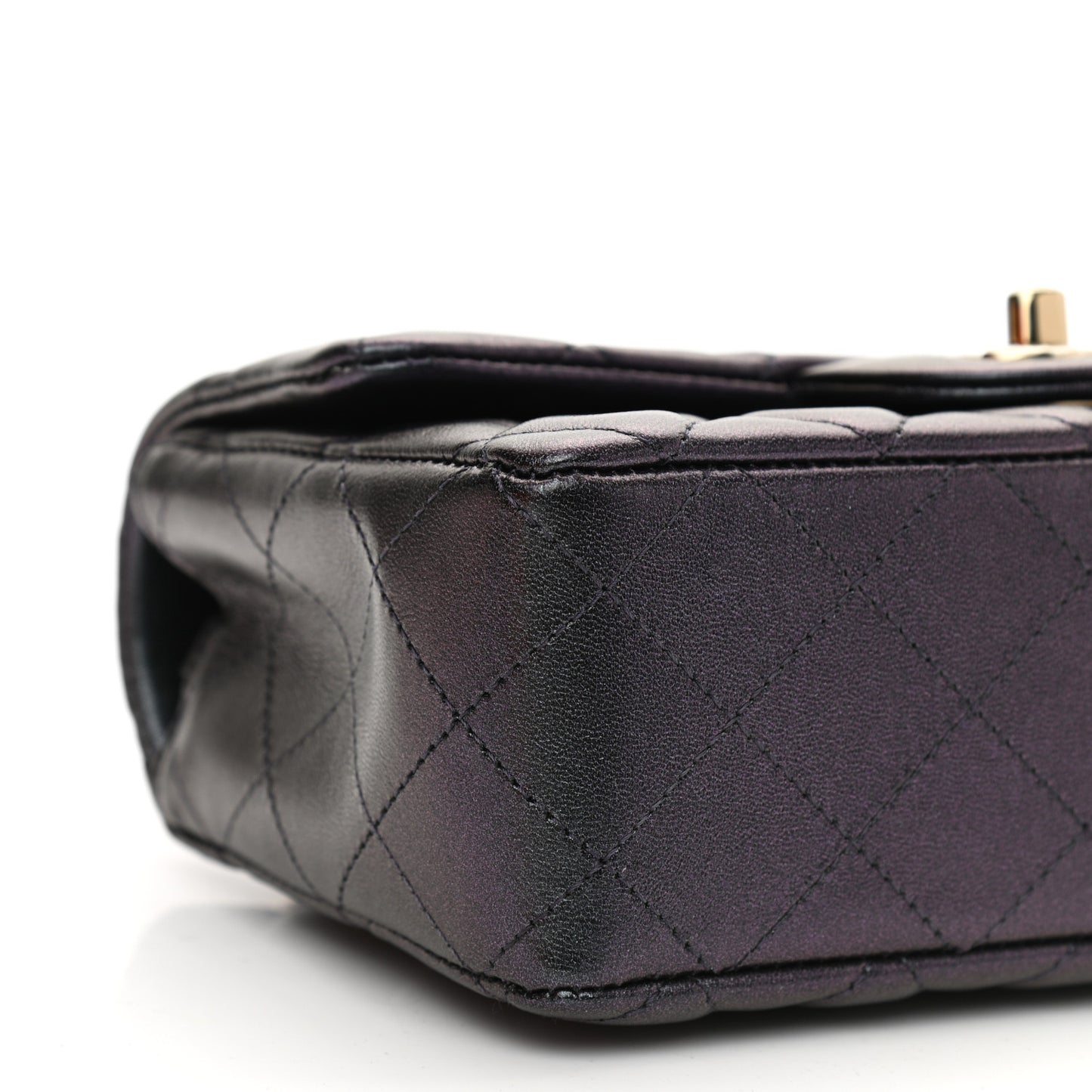 Iridescent Lambskin Quilted Mini Rectangular Flap Black