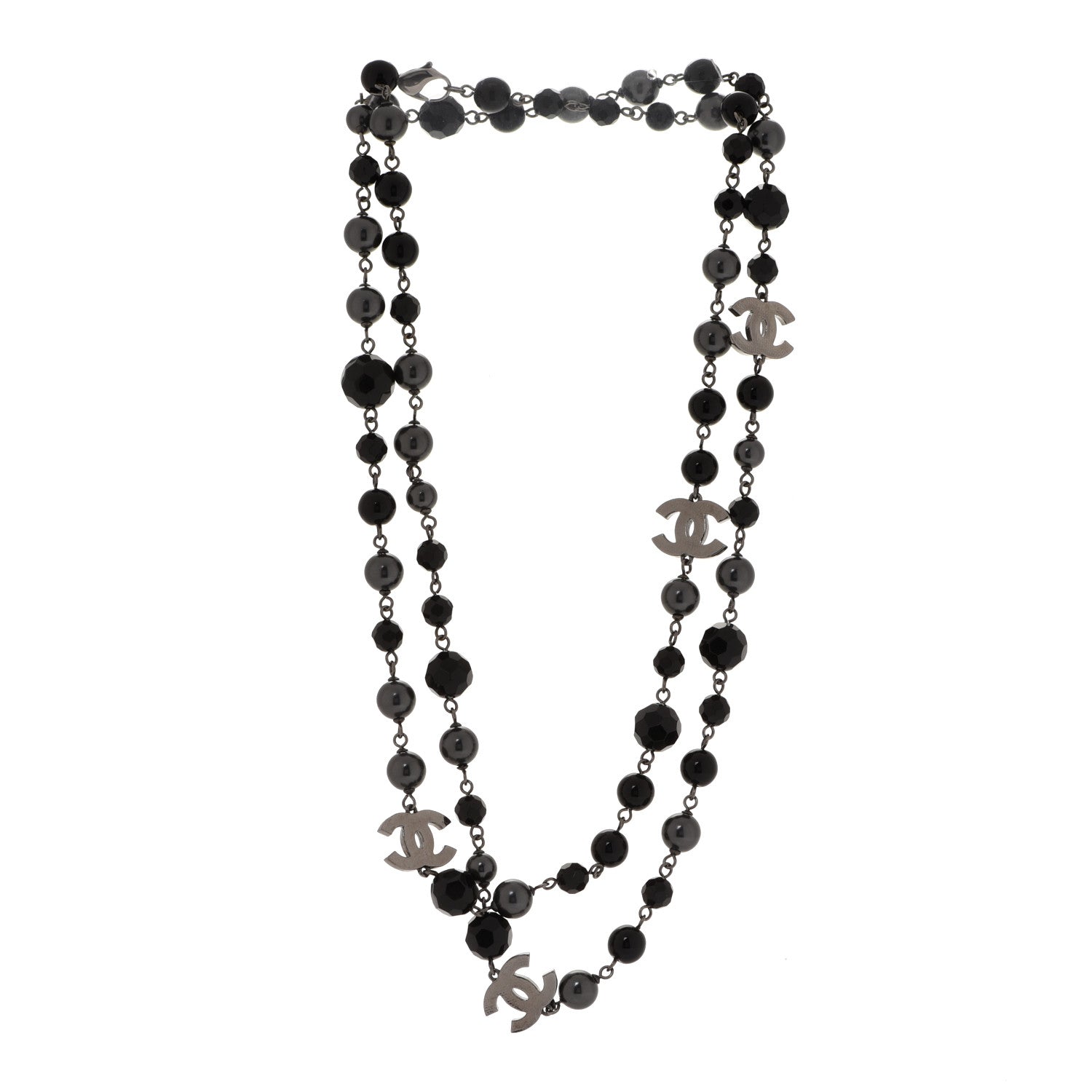 Chanel Pearl Beaded CC Long Necklace Black Ruthenium 3 of 5